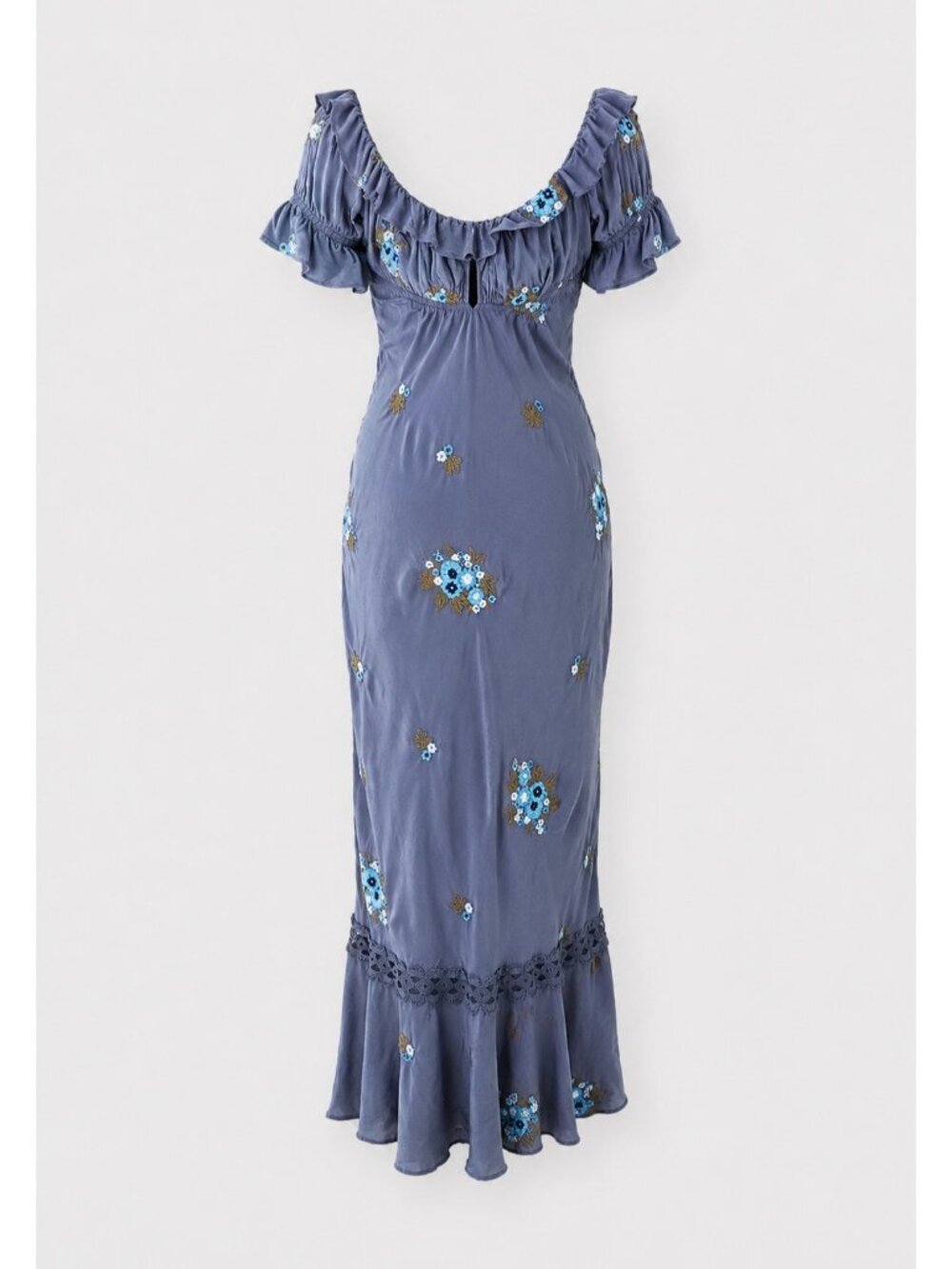 Free People Bali Santa Cruz Indigo Floral Embroidered Maxi Dress Medium New - Picture 16 of 16